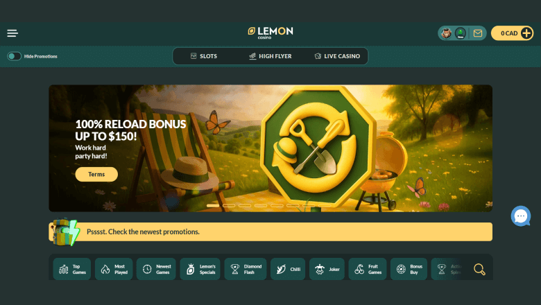 Online casino game website interface 